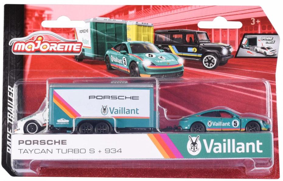 Majorette Vaillant Race Trailer Set Porsche 934 + Porsche Taycan Turbo S (Uncarded)