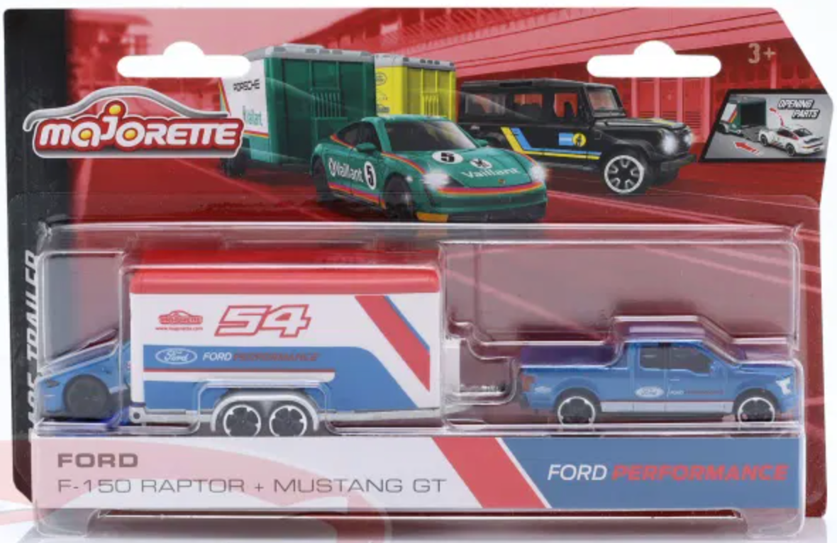 Majorette Racing Set F-150 Raptor & Mustang GT with Race Trailer (Uncarded)